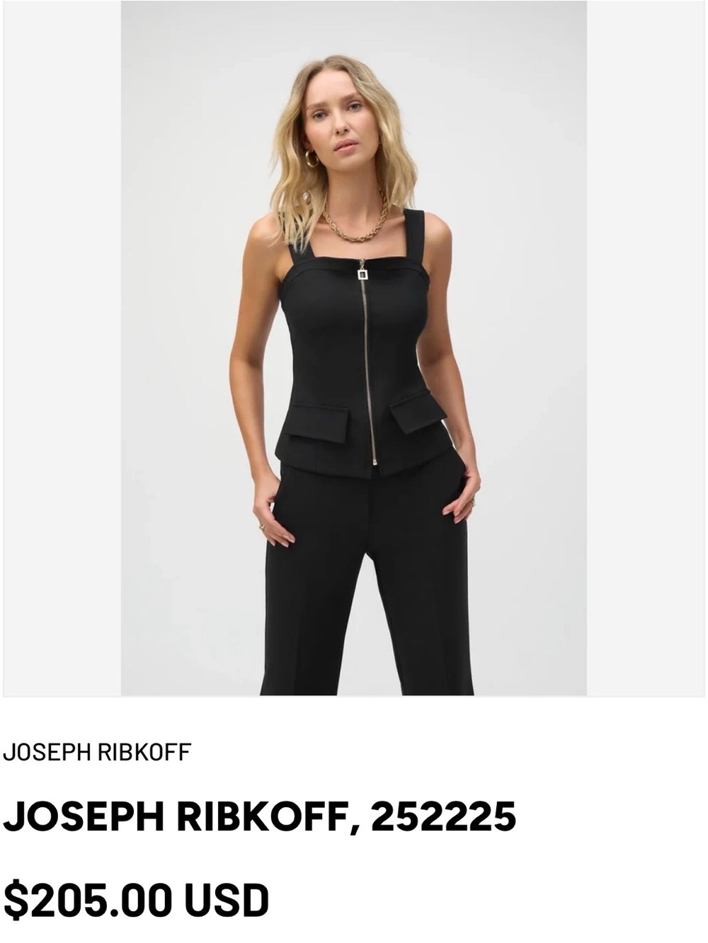 Chic Black Zip Front Corset Top with Flap  Joseph Ribkoff Pockets Size Small Y2K
